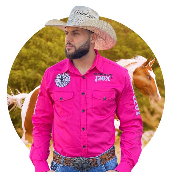 Camisa Country Masculina Cowboy Rodeio Bordada Manga Longa Cowboy