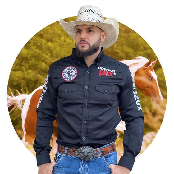 Imagem de Camisa Country Masculina Cowboy Rodeio Bordada Manga Longa