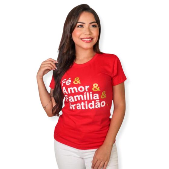 Imagem de Camisa Cristã, Baby Look, Feminina, Fé & Amor & Família & Gratidão, ChicSanta