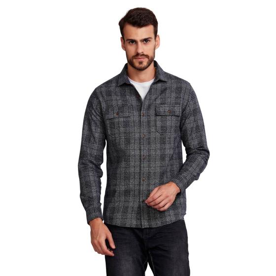 Imagem de Camisa de flanela cinza escura xadrez Highstil masculina