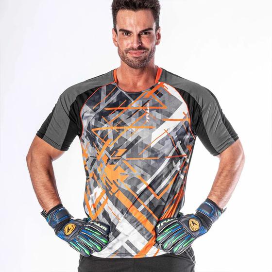 Imagem de Camisa De Goleiro Poker Sublimax Fractal - Adulto - Preto e Laranja