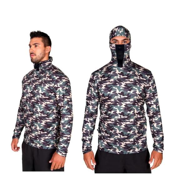 Imagem de Camisa de Pesca Proteção UV50+ com Touca Ninja Camuflado Florest