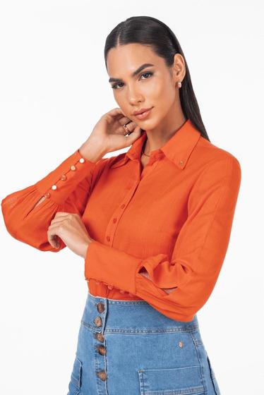 Imagem de Camisa De Viscose Com Mangas Diferenciadas Laranja Via Tolentino