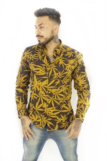 Imagem de Camisa ellus manga longa folhagem surf french masc laranja