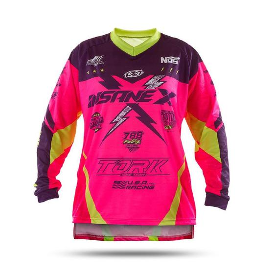 Imagem de Camisa Esporte Insane X Piloto Motocross Off Road Enduro Trilha Unissex Cauda Longa Gola V Pro Tork