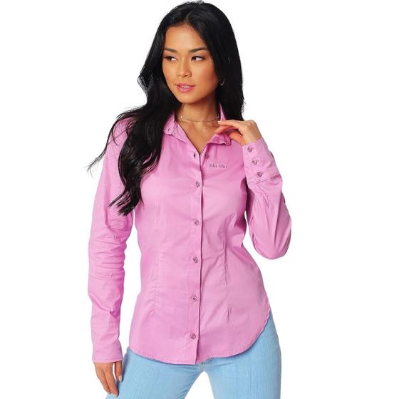 Imagem de Camisa Feminina Alfaiataria Riu Kiu Acinturada Manga Longa Ju Rosa 10510