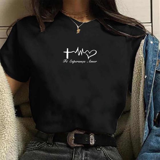 Imagem de Camisa Feminina Amor Fé Esperança Novidade Baby Look 100% Algodão