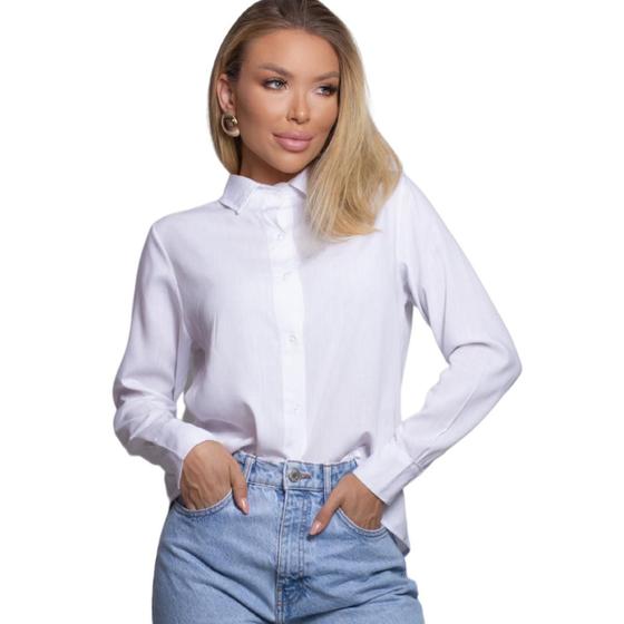 Imagem de Camisa Feminina Blusa Manga Longa Social Casual Uniforme 