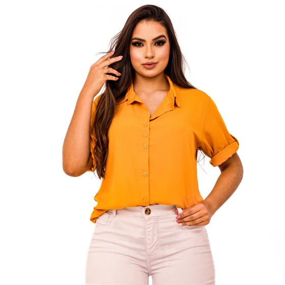 Imagem de Camisa Feminina Blusa Social Chemise  Basicas Fashion Moda Blogueira