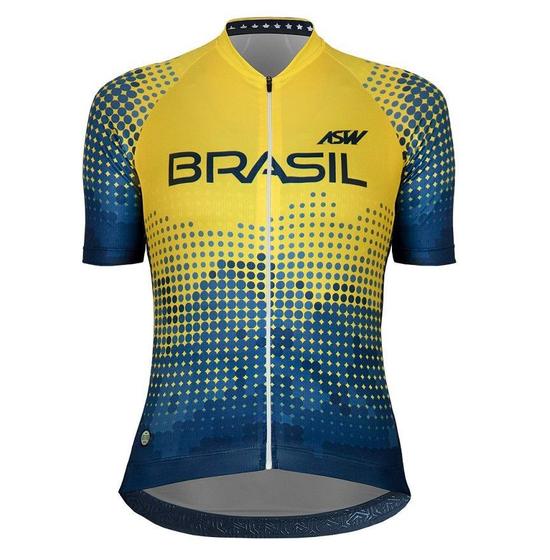 Imagem de Camisa Feminina Ciclismo Bike Asw Brasil Cbc Azul Amarelo