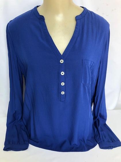 Imagem de Camisa Feminina H7K1 Tam M - Hering Manga Longa sem Gola Azul Royal