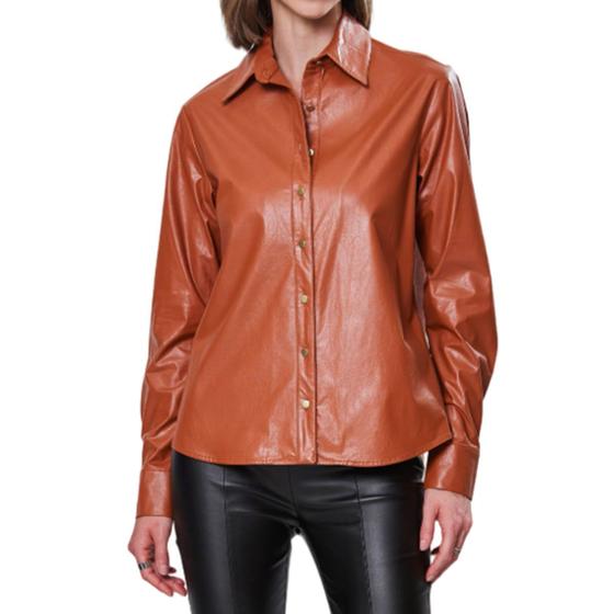 Imagem de Camisa Feminina Infini ML Leather Kelly Marrom - 54219