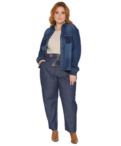 Imagem de Camisa Feminina Jeans Plus Size Azul Razon Jeans