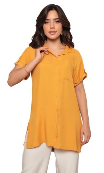 Imagem de Camisa Feminina Laura em viscose manga curta Mostarda