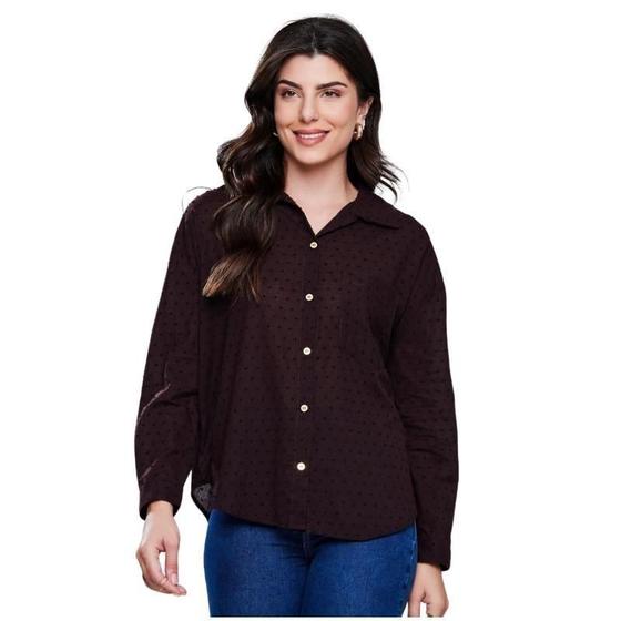 Imagem de Camisa Feminina Manga Longa Bolinhas Sawary Fashion