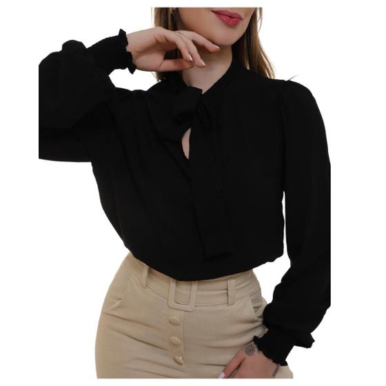 Imagem de Camisa Feminina Manga Longa Elegante Com Laço Evangelica