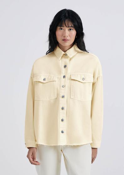 Imagem de Camisa Feminina Manga Longa Oversized Em Sarja Estonada