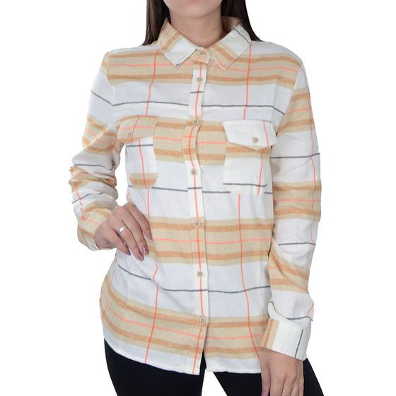 Imagem de Camisa Feminina Mosaico ML Flanela Xadrez Laranja - 15270141