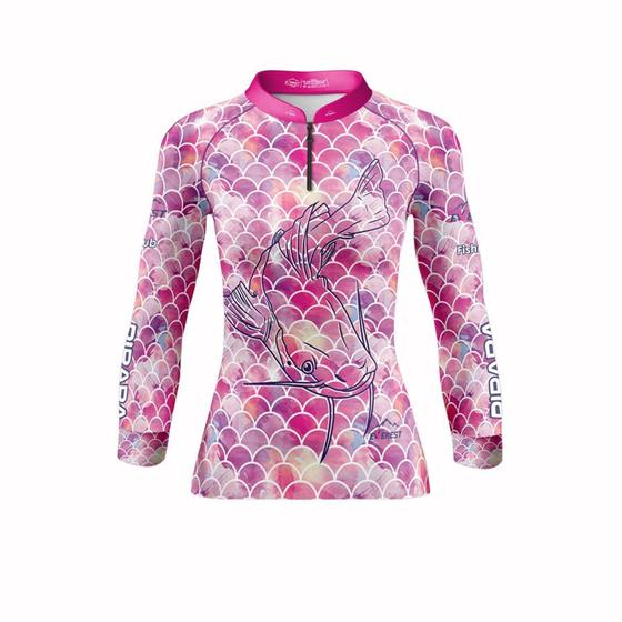 Imagem de Camisa Feminina Pesca Proteção Uv50 Rosa Pescaria Pirarara