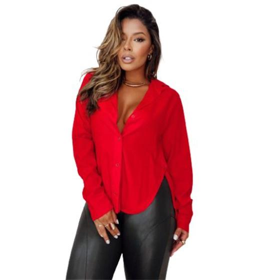 Imagem de Camisa Feminina Social Despojada Botões Gola V R099