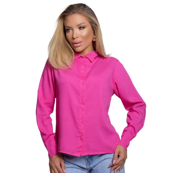 Pink Camisa De Botao Manga Longa Feminina Camisa Feminina Social