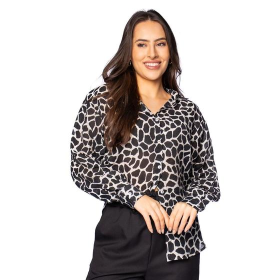 Imagem de Camisa Feminina Susan Zheng Animal Print Preto/branco