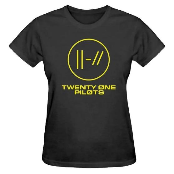 Imagem de Camisa Feminina Twenty One Pilots Banda Show - Baby Look Preto/Amarelo