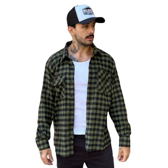 Imagem de Camisa Flanela Xadrez Masculina Manga Longa Slim Lenhador