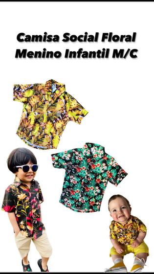 Imagem de Camisa Floral Estampada Manga Curta Menino Infantil Envio Já