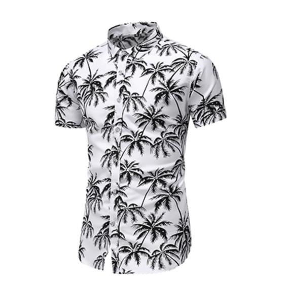 Imagem de Camisa Floral Social Coqueiro Branca Florida Masculina Havaiana Estampa