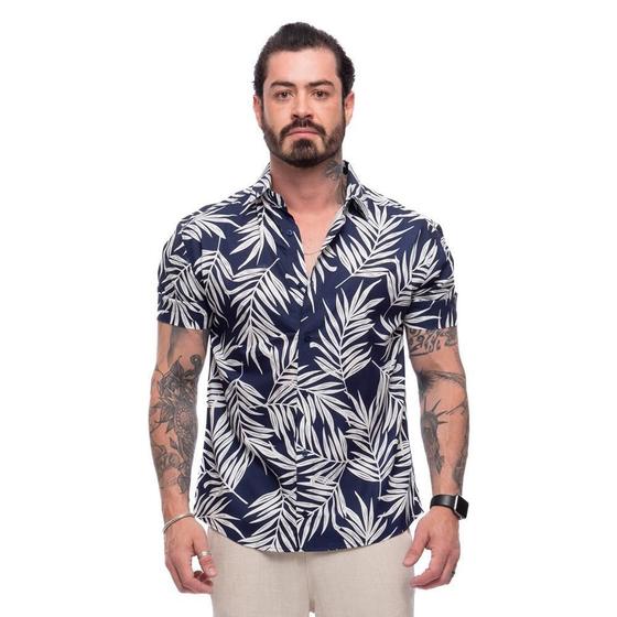 Imagem de Camisa Flores Manga Curta Masculina Viscose Leve Moderna