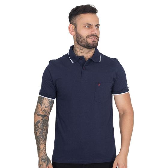 Imagem de Camisa Gola Polo Masculina Algodão C/ Bolso Manga Curta Lisa