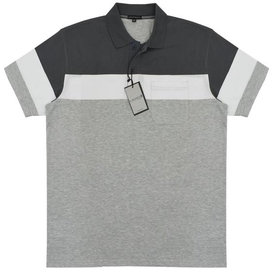 Imagem de Camisa Gola Polo Masculina Listrada C/ Bolso Blusa Plus Size