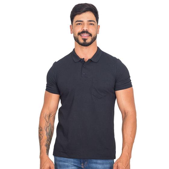 Imagem de Camisa Gola Polo Masculina Piquet Com Bolso Básica Lisa