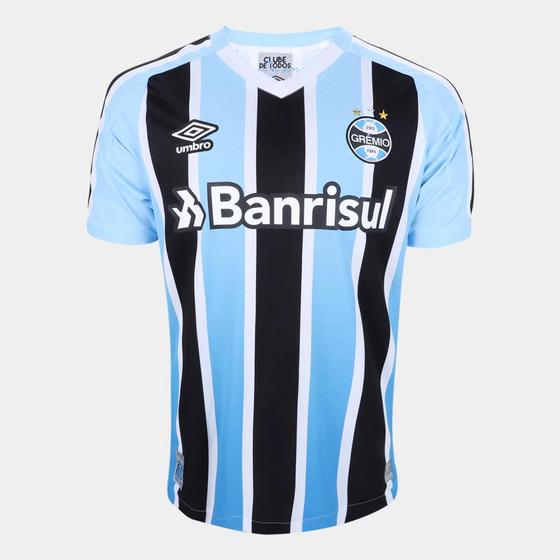 Camisa Grêmio I 22/23 Umbro Masculina - Azul+Branco Menor preço em Camisa Grêmio I 22/23 Umbro Masculina - Azul+Branco