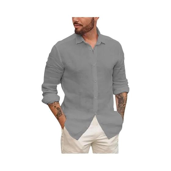 Imagem de Camisa Havaiana Masculina de Algodão e Linho - Manga Comprida, Casual e Leve