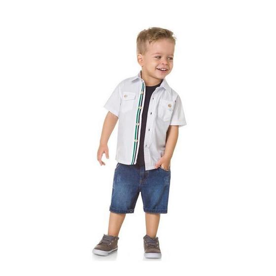 Camisa infantil menino manga curta em tricoline Menor preço em Camisa infantil menino manga curta em tricoline