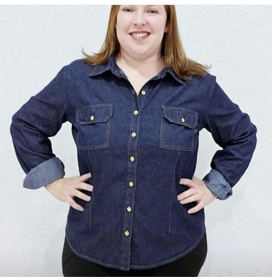 Imagem de Camisa jeans feminina manga longa tamanho G2