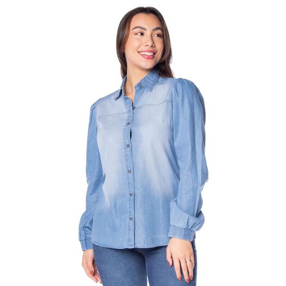 Imagem de Camisa Jeans Feminina Pitt Manga Princesa Azul