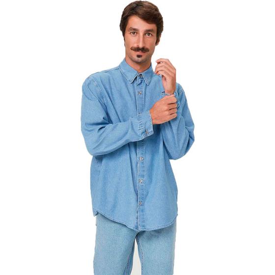 Camisa Jeans Manga Longa Masculina Menor preço em Camisa Jeans Manga Longa Masculina