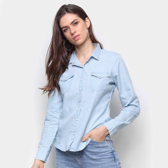 Imagem de Camisa Jeans Manga Longa We'Re The Basic Listrada Feminina