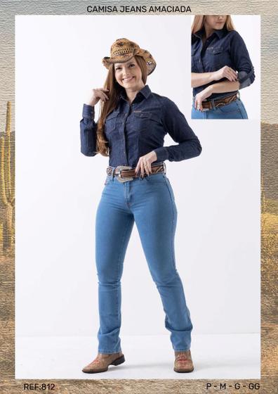 Imagem de Camisa Jeans Nelore Country Feminina Manga Longa