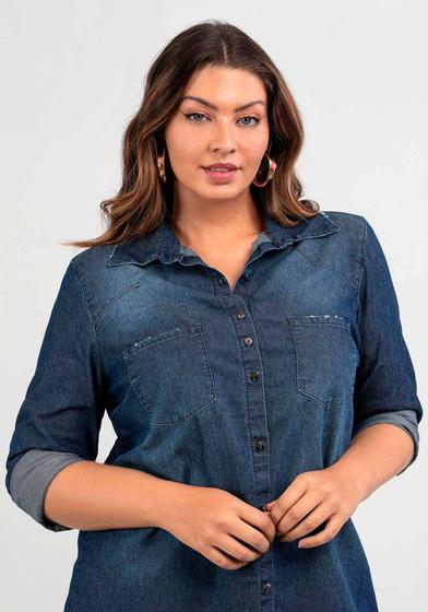 Imagem de Camisa jeans plus size manga longa lunender 67865