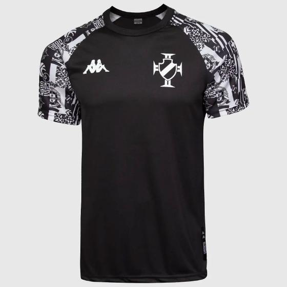 Camisa Kappa Vasco Pattern Brasil Portugal Preta Imagem de Camisa Kappa Vasco Pattern Brasil Portugal Preta