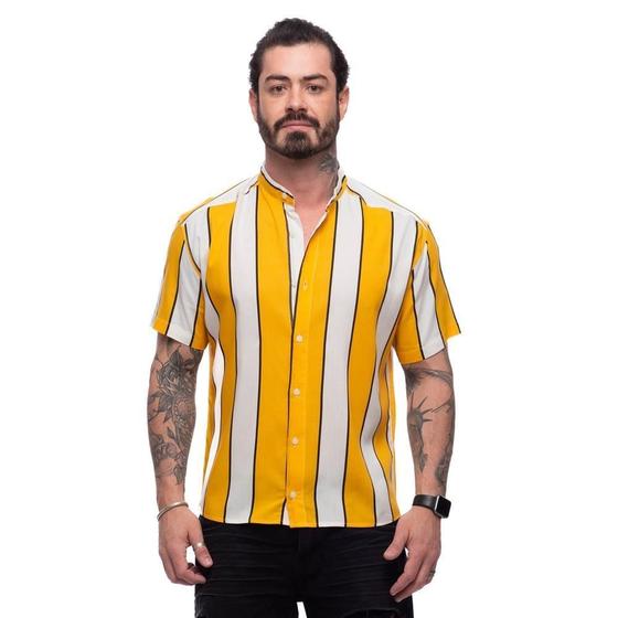 Imagem de Camisa Listrada Manga Curta Masculina Viscose Leve Conforto