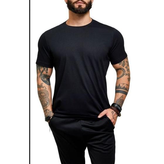 Imagem de Camisa manga curta gola redonda lisa moda masculina tecido algodão