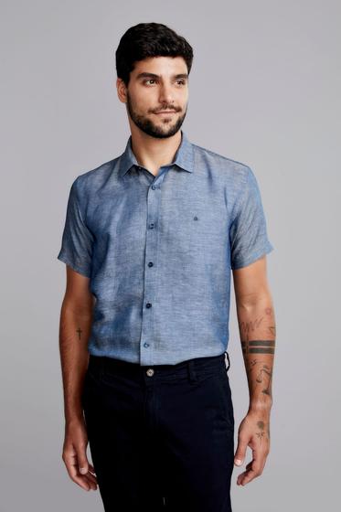 Imagem de Camisa Manga Curta Linen Blend Slim Fit - Azul Marinho