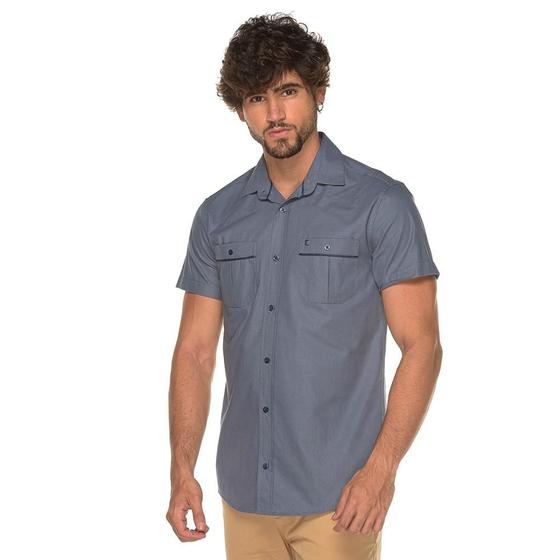 Imagem de Camisa Manga Curta Slim Masculina Bolso Algodão Lisa Jovem