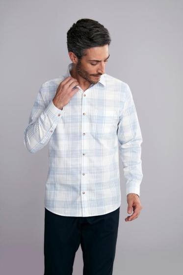 Imagem de Camisa Manga Longa com Bolso Comfort Xadrez - Azul Claro