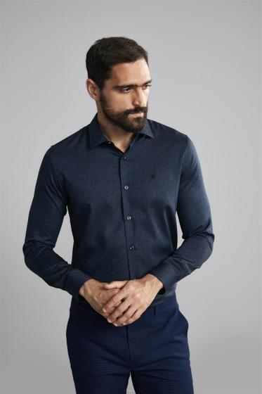 Imagem de Camisa Manga Longa Jacquard Slim Fit - Azul Marinho